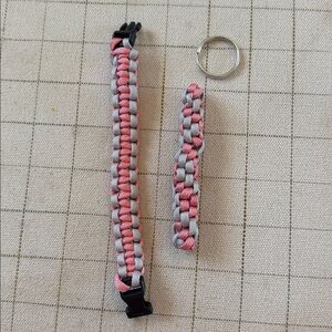Pink and Gray Paracord Bracelet and Keychain Set